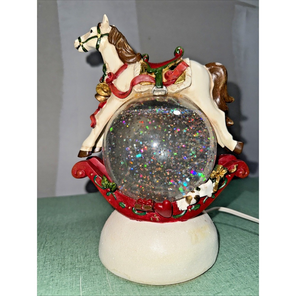 Vintage Rocking Horse Water Globe Dillard's Trimmings Shimmer Light Up